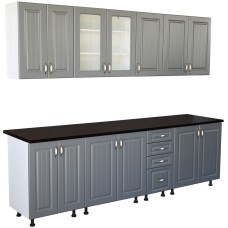 Bucatarie Zebra 260 cm din MDF Gri cu blat gros termoizolant culoare Negru